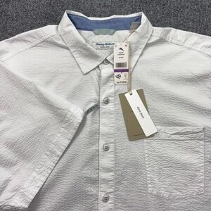 Tommy Bahama Nova Wave Shirt Mens XXL White Short Sleeve Camp Seersucker